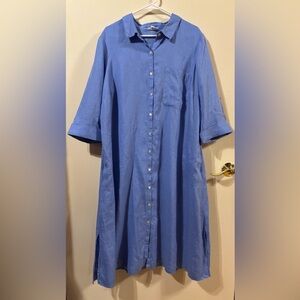 J. Jill Love Linen Midi Dress Womens Size XL Button Down Shirt Dress Sky Blue